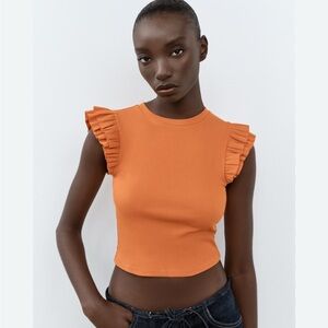 Zara Coral Ruffle Sleeve Top - Small